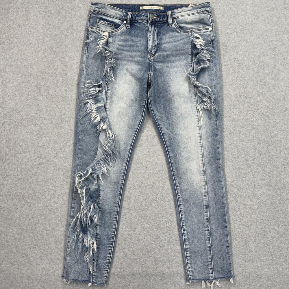 Chelsea & Violet Jeans Womens 31 Blue Skinny High‎ Rise Distressed Fringe Slim